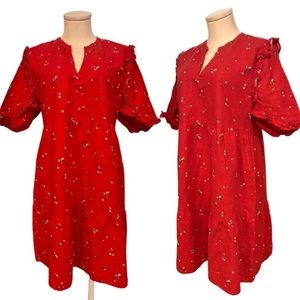 Goodthreads Red Babydoll Tiered Short Sleeve Dress